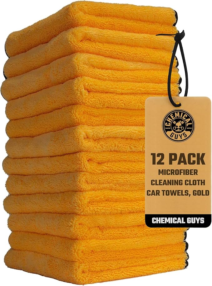 Chemical Guys, Professional Microfiber Towels, 16 x 16 in, Gold, 12 Pack | Ultra-soft, scratch-free towels to buff wax, dry panels and clean glass and interiors, machine washable
