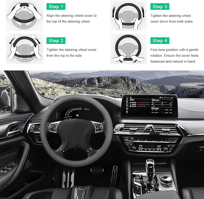 Car Steering Wheel Cover, 15" Breathable Leather Auto Wheel Protector with Comfortable Grip, Non-Slip Perforated Steering Wheel Protective Cover for SUV Truck Sedan Van (Gray)