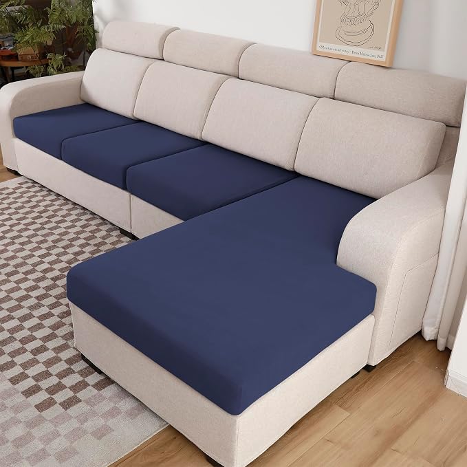 Waterproof Couch Cushion Covers, Stretch Individual Sofa Seat Cover for Sectional L Shaped Sofa, Reversible Couch Furniture Protector for Pets (3-Piece Sofa Cushion Cover, Navy)