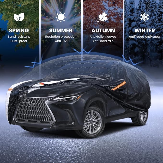 Multi-Layer Car Cover Custom Fit for Lexus NX/NX250/NX300/NX350(2014-2026), 100% Waterproof All Weather for Automobiles, Gift with Towel, Heavy Duty Car Covers for Rain Sun UV Protection with Zipper.