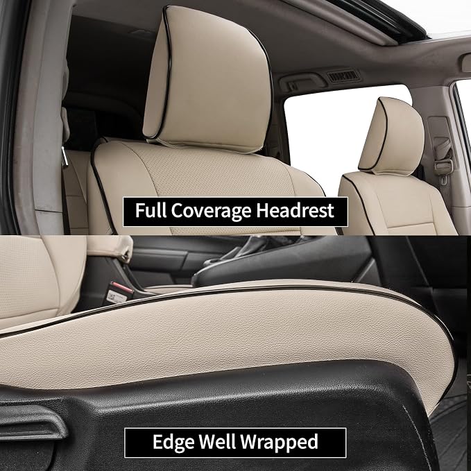 EKR Car Seat Covers Custom Fit for Toyota 4Runner(5 Seats) Full Set | for Toyota 4 Runner 2025-2026 Seat Covers for SUV,Full Wrap,Airbag Compatible,Waterproof Pet-resistant,Faux Leather(Beige)