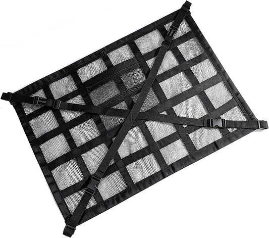 1 PC Car Ceiling Cargo Net Pocket, 31.5" x 21.6" Double-layer Roof Storage Organizer, Heavy Duty Overhead Mesh Net with Buckle Fasteners, Universal for Most Cars, Trucks, SUVs (Black)