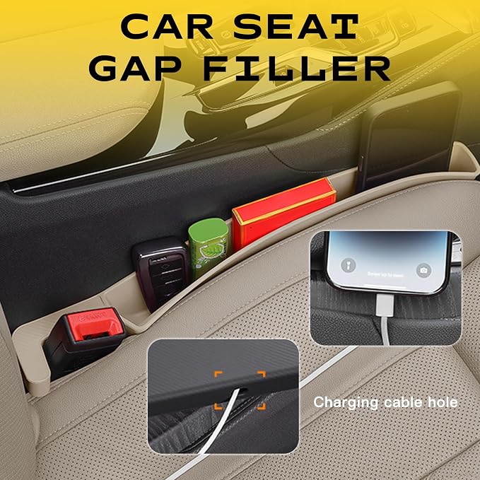 2PCS New Car Seat Gap Stopper with 2 Storage Areas，Car Seat Gap Storage Organizer for Phone Keys Wallet，Universal Car Seat Gap Filler Interior Accessories (Beige)