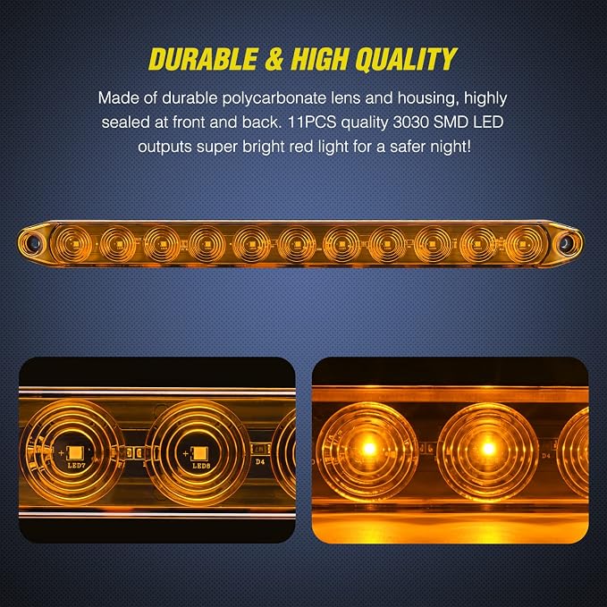 Nilight 16" Trailer Marker ID Bar 2PCS 11 LED Amber Turn Signals Tail Light | DOT Compliant IP65 Waterproof For Truck Trailers Cargo Carriers Identification Lighting Strip
