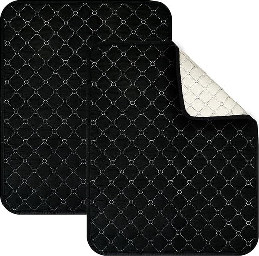 2 PCS Waterproof Chair Pads for Incontinence, Non-Slip Absorbent Wheelchair Seat Protector 19.69" × 15.75" Washable Seat Covers Black Reusable Chair Protector for Bed Wheelchair Seniors Adult