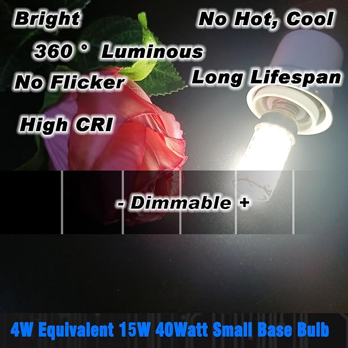 E12 Candelabra Light Bulb Dimmable 4W 450lm 6000K Daylight White, 4 Pack | Equivalent 40 Watt, AC120V, Candle Small Base for Chandelier Pendant Dining Rooms Living Rooms Bedrooms Office, No-flicker