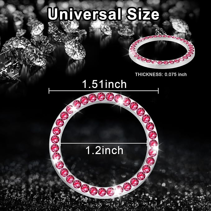 LivTee 2 PCS Crystal Rhinestone Car Engine Start Stop Decoration Ring, Bling Car Interior Accessories for Women, Push to Start Button Cover Sticker, Automotive Decals, Red
