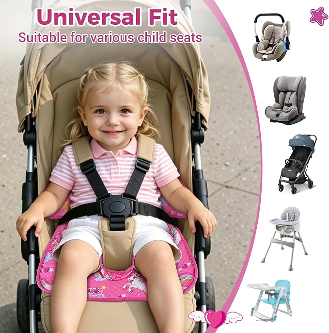 2PCS Toddler Car Seat Protector for Potty Training Waterproof | Soft quilted top Anti-slip back Machine washable Fits most car seats & strollers Catches potty leaks & spills Pink Unicorn