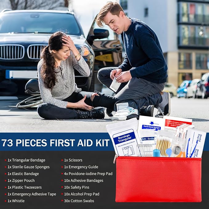 XOOL Car Emergency Kit with Jumper Cables, Car Roadside Emergency Kit, First Aid Kit, Tow Strap & Tool Set – Roadside Safety Kit for Cars, Trucks & SUVs
