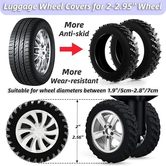 8 Pack Luggage Wheel Protector Covers for Travel Bags, Durable Silicone Suitcase Wheels Covers Fit for 5cm-7.5cm Wheels, Noise-Reducing, Anti-Slip Shock Proof Design