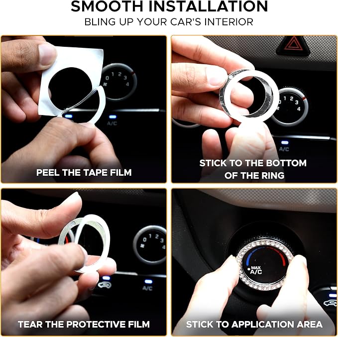 EcoNour Bling Cup Holder Insert (2 Pack) with Push Start Button Ring (1 Pack) | 2.75 Inch Silicone Coaster Pad and 1.5 Inch Ring with Elegant Crystal Rhinestone | Car Interior Accessories (Black)