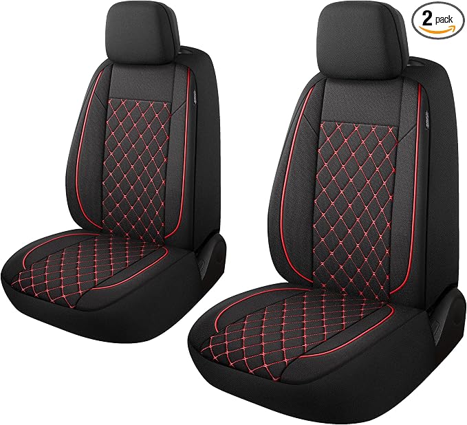 YGL Breathble Car Seat Covers Front Set, Washable Seat Covers for Cars, Premium Cloth Car Seat Protectors, Interior Covers for Cars, Sedan Van Truck SUV(Black/Red)