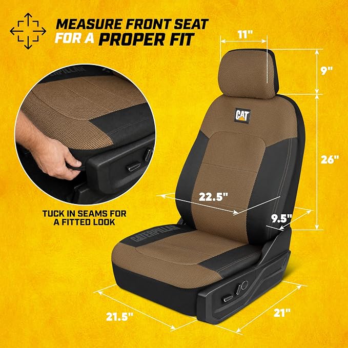 CAT MeshFlex Seat Covers Full Set for Full-Size Pickup Trucks Only - Beige | Front Bucket Seat Covers & 60/40 Split Rear Bench Protector – Interior Accessories For F-150, Silverado, Ram, Sierra & Tundra