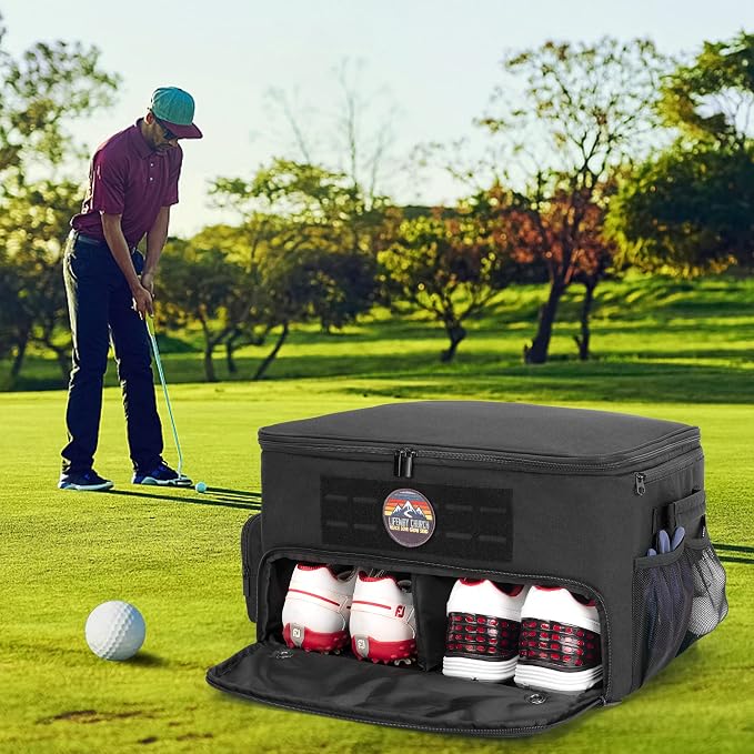 GOBUROS Golf Trunk Organizers for Car Truck SUV, Golf Storage Bag for Men | Golf Car Locker Organizer with Compartment for Shoes Up to US Mens 16, Golf Shoe Bag for Balls Tees Glove Accessories