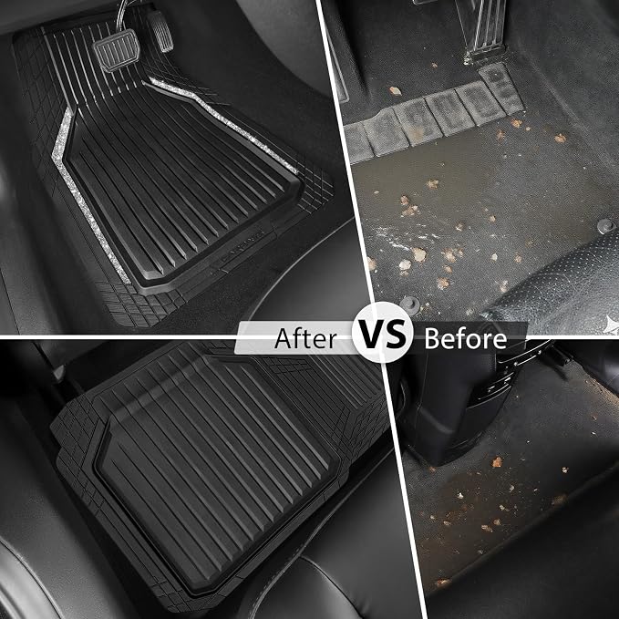 CAR PASS Glitter Heavy Duty Rubber Floor Mats for Car, Waterproof Liner Deep Dish Bling Car Mats Full Sets, Universal Trim to Fit for SUV Truck Sedans Vans, All Weather Floor Mats, Silver Sparkly