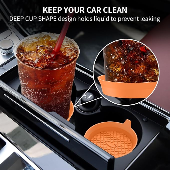 ME.FAN Car Cup Holder Coasters [4 Pack] Silicone Cups Mats, Automotive Universal Non-Slip Recessed Interior Accessories Orange
