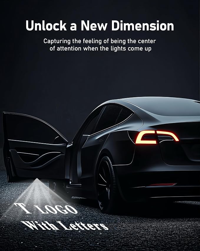 LOWEEY Car Door Lights Logo Projector, Tesla Accessories for Model Y 3 X S | 4K HD Puddle Lights Compatible with Model Y Juniper Model 3 Highland S X, Ultra-Bright No Fade 3D Laser Welcome Light(2 Pack)