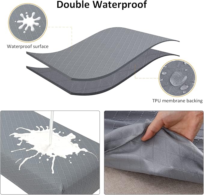Fuloon Waterproof Dining Bench Cover, Removable Bench Slipcover Washable Bench Seat Protector Cover for Living Room, Bedroom, Kitchen (Light Grey)