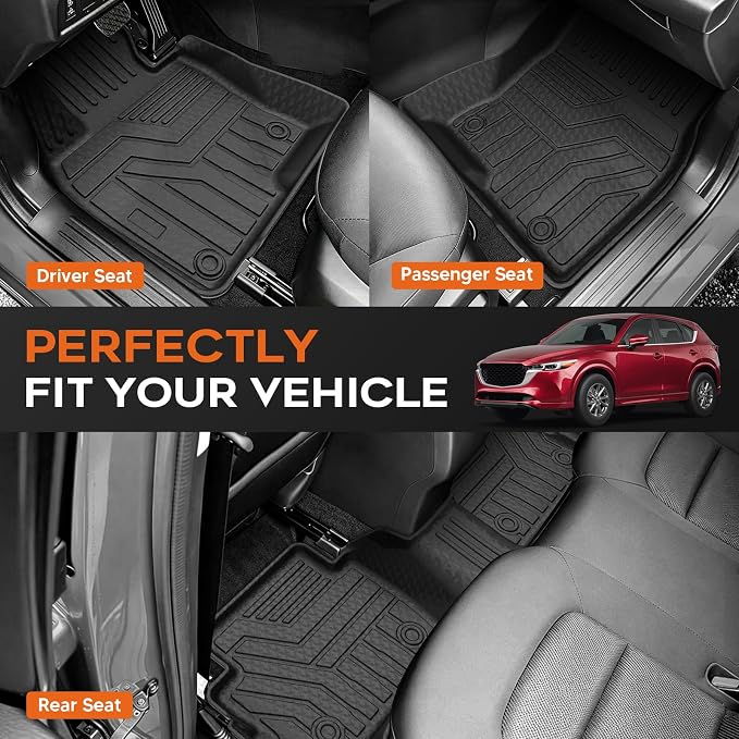 Mixsuper CX-5 Floor mats-Floor mat for Mazda CX-5 2017 2018 2019 2020 2021 2022 2023 2024 2025,All Weather TPE Rubber Floor Liners Protection for CX-5 Accessories,2 Row Anti-Slip Car Mats, Black