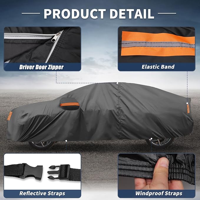 X AUTOHAUX Car Cover for Honda Accord Sedan/Coupe 210D-PU Outdoor Full Car Cover All Weather with Door Zipper for Waterproof Windproof Sun Rain Snow Protection