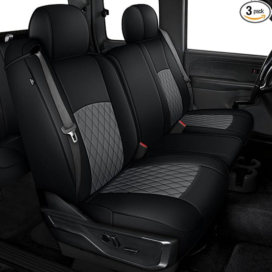 AOMSAZTO Car Seat Cover for Chevy Silverado/GMC Sierra 1500 (1999-2006) - Full Set Black Seat Covers (Black/Gray Diamond Grid)