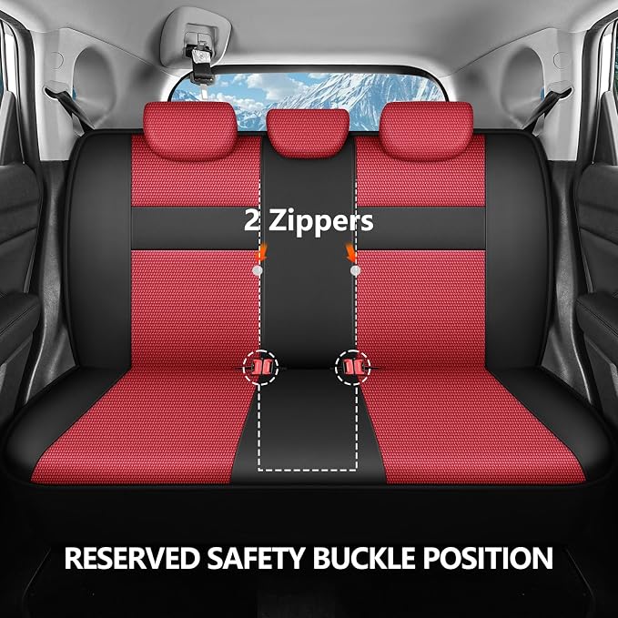 HChengkikz Car Seat Covers, Air Mesh, Breathable (Black + Red) | Airbag Compatible, Automotive Comfort Protection, Universal Fit for Most Cars,Trucks,SUVs