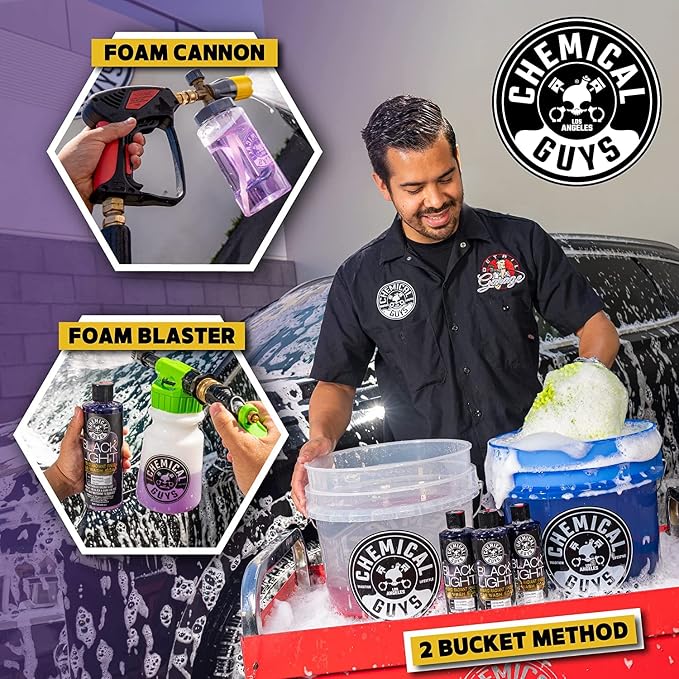 Chemical Guys, Black Light Hybrid Radiant Finish Car Wash Soap, 2 x 16 oz | Gloss-enhancing pH-balanced soap cleans and deepens shine on dark paint, gentle in cannons, guns or buckets