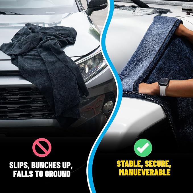 Chemical Guys Twisted Loop Microfiber Drying Towel with Hand Pockets | Megalodon Built-in slots give a secure grip, full control while you safely clean your car, 24"x36"