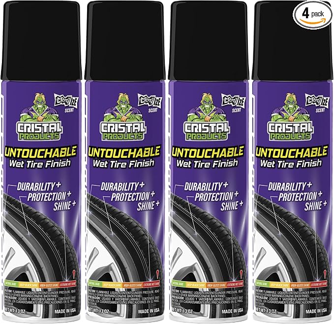 Cristal Products Untouchable Tire Shine Spray Crazy Ice (4 Pack) – Wet Look Tire Shine, No Sling, Long Lasting Car Tire Shine, Easy No Touch Application