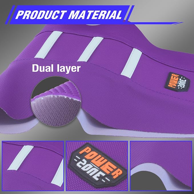 Dirt Bike Seat Cover - White Stripe Universial Seat Cover for Dirt Bike - Motorcycle Motorcross Enduro Seat Covers (Purple)