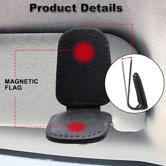 2 Pack Leather Car Visor Sunglass Holder, Magnetic Leather Glasses Eyeglass Hanger Clip for Car, Sunglass Clip Glasses Holder for Car Visor（Black） | Leather Glasses Eyeglass Hanger Clip for Car, Sunglass Clip Glasses Holder for Car Visor