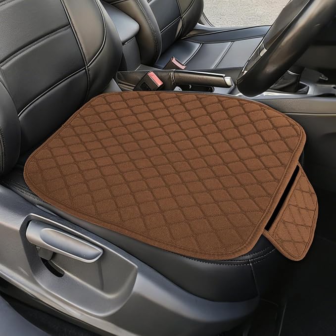 Leather Front Car Seat Cover, Anti-Slip Car Seat Bottom Covers, Full Wrapped Bottom Seat Protectors with Storage Pocket, Universal Comfortable Seat Cushion Fit Vehicles SUVs Trucks (K2-Coffee)