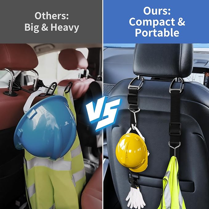Purse Hook for Car, Adjustable Headrest Hooks & Hat Clip (2 Pack) | 100 LBS Heavy Duty | Metal Construction | Anti-Slip Clip | Tool-Free Install | All Vehicle Fit | Drivers Crews Families