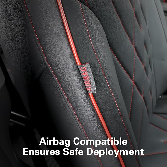 EKR Silverado Seat Covers Custom Fit for (Double Cab) 2014-2018 Chevrolet Silverado 1500 & HD 2500/3500 LT/LTZ/Custom,Leather Car Seat Cover Full Set,Faux Leather(Black with Red Trim)