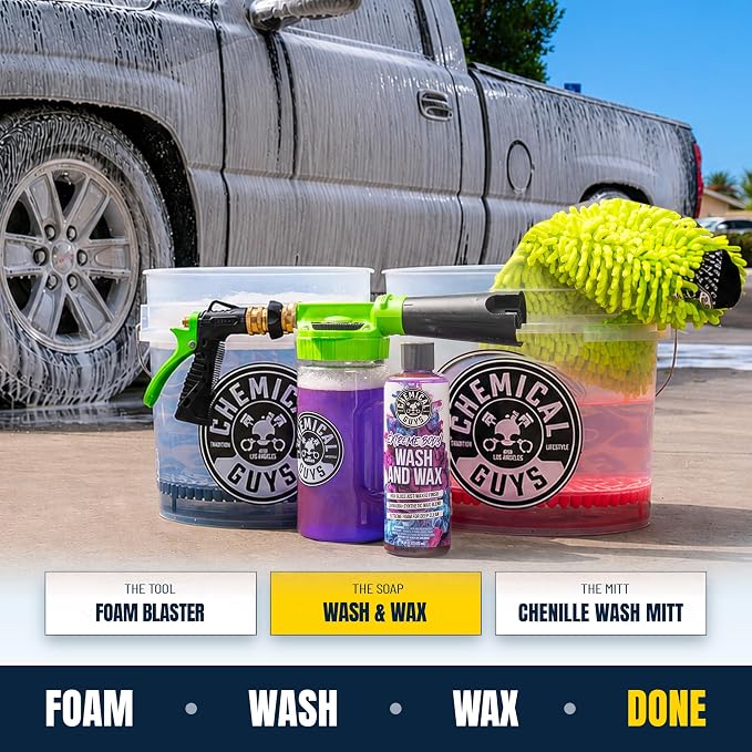 Chemical Guys, Extreme Bodywash & Wax Car Wash Soap, Grape Scent, 1 Gallon | Thick clinging foam in cannons, guns or buckets, carnauba adds gloss, gentle on wax and sealant, grape scent