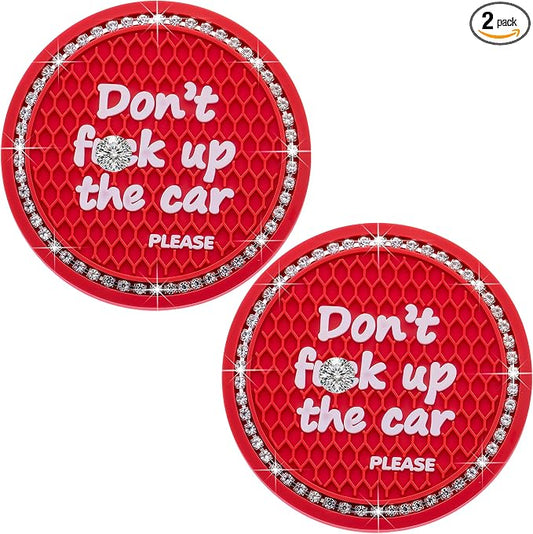 2PCS Bling Crystal Rhinestone Cup Holder Coaster – 2.75 Inch Anti-Slip Auto Insert Cup Coaster – Sparkling Interior Decor Accessories for Cars & Vehicles (Red & White)