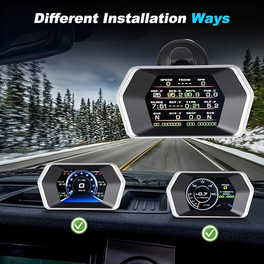 OBD2 GPS Dual System Car HUD Display - Digital Speedometer with Water Temp Voltage RPM - Universal Heads Up Display for All Vehicles