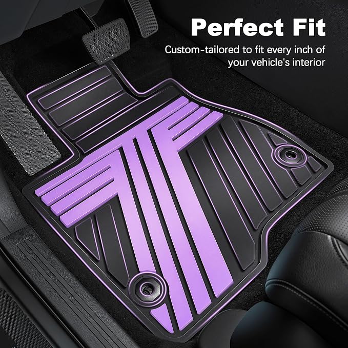 Rubber Floor Mats for Honda Civic Sedan 2012-2015 (Not for Coupe) | All Weather Heavy Duty Car Mats Fit for Civic, 1st & 2nd Row, Black & Purple