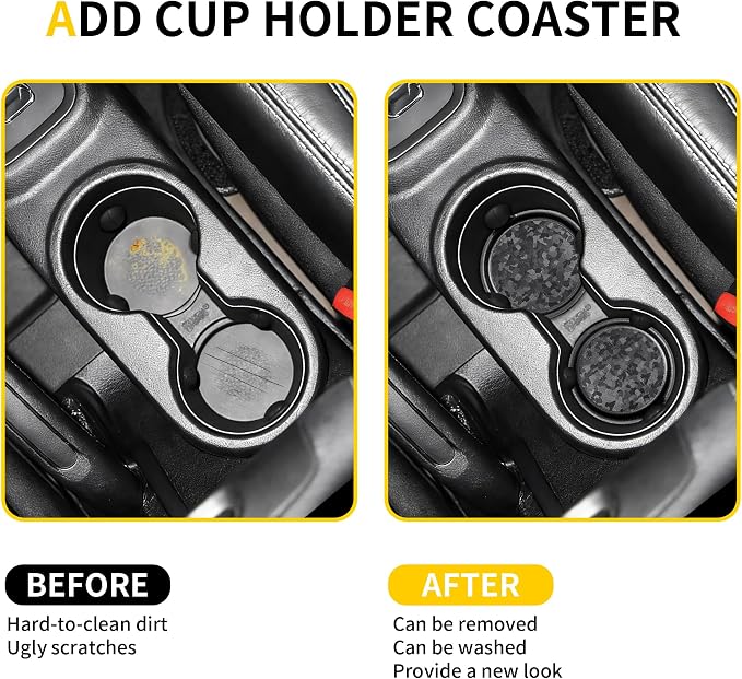 Cup Holder Inserts Coaster Compatible with 2012-2017 Jeep Wrangler JK 2/4 Door Accessories, Center Console Cupholder Pad, Non-Slip Drink Liner, Original Design, TPE, 2-Pcs Front Only