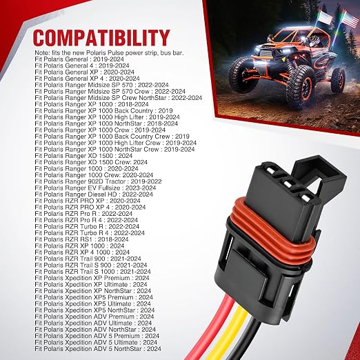 Nilight 16AWG Lighted Whip Wiring Harness Kit with Pulse Power Plug | Connector 12V On Off 5Pin Rocker Switch Relay Fuse for Polaris RZR General Ranger Pulse Bus bar - 2 Leads Blue