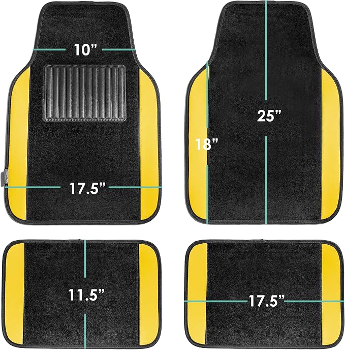 FH Group Universal Fit Premium Carpet Automotive Floor Mats Fits Most Cars, SUVs, and Trucks with Driver Heel Pad, Full Set Yellow
