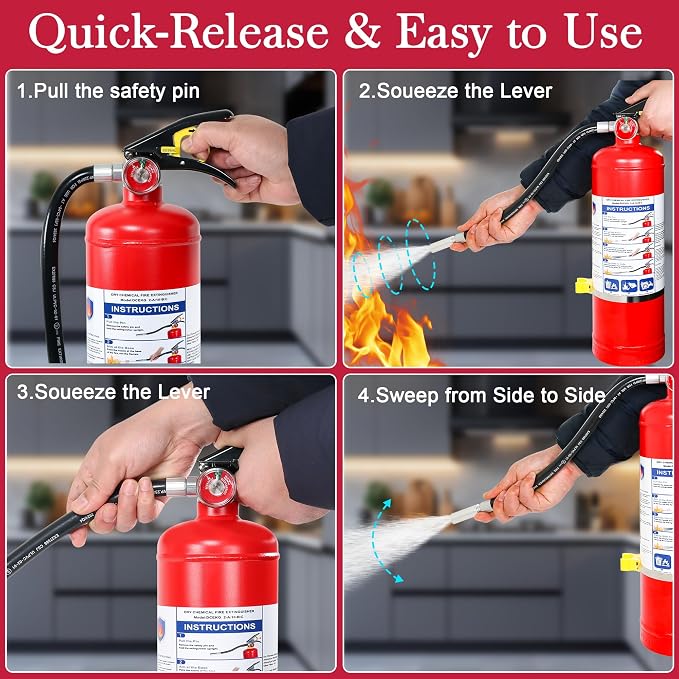 2-Pack 5 lb ABC Dry Chemical Fire Extinguishers, 2A:10B:C Rating with Quick Release Handle, Suitable for Electrical, Grease, Wood & Liquid Fires, for Home, Business, Boat, Truck & Car
