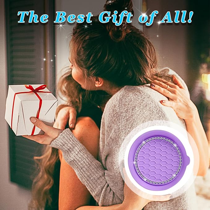 Ziciner 2 PCS Car Cup Coaster Holders, 3.15 Inch Silicone Anti-Slip Auto Insert Coaster, Crystal Rhinestone Car Drink Cup Mat, Universal Durable Auto Interior Accessories (Purple, 2Pack)