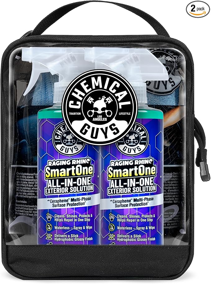 Chemical Guys Raging Rhino SmartOne 2 Pack With Storage Bag All In One Exterior Spray Microfiber Towels Giftable Waterless Wash And Quick Detail Set