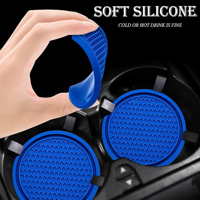 4PCS Car Cup Holder Coaster, Universal Auto Non-Slip Cup Holder Coaster, 2.75In Universal Non-Slip Recessed Car Interior Accessories (Blue)