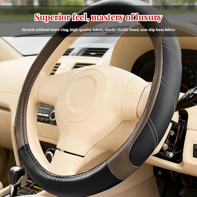Car Steering Wheel Cover, 14.5-15" Non-Slip Soft Leather Breathable Sporty Steering Wheel Protector, Comfortable Automotive Interior Protection Accessories, Universal for Vehicles (Orange)