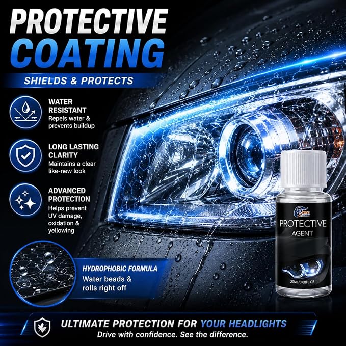 Automotive Headlight Restoration Kit - Fast & Easy Car Headlight Cleaner for Oxidized, Yellowed Headlamps - Refurbishing Fluid Restores Clarity & Brightness for All Vehicle Types