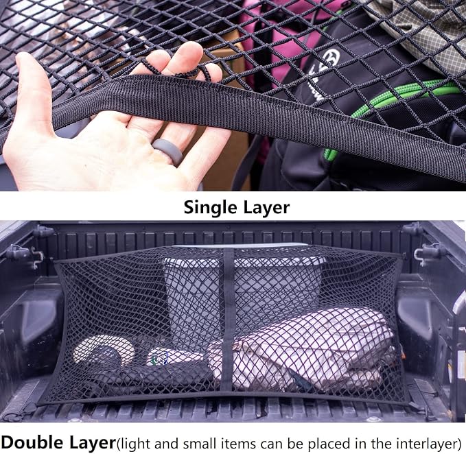 Highly Elastic Cargo Net, Simple Truck Bed Cargo Mesh Organizer, Suitable for 5ft - 6ft Standard Bed Trucks, 4'x4' Stretches to 7'x7' (Single Layer)
