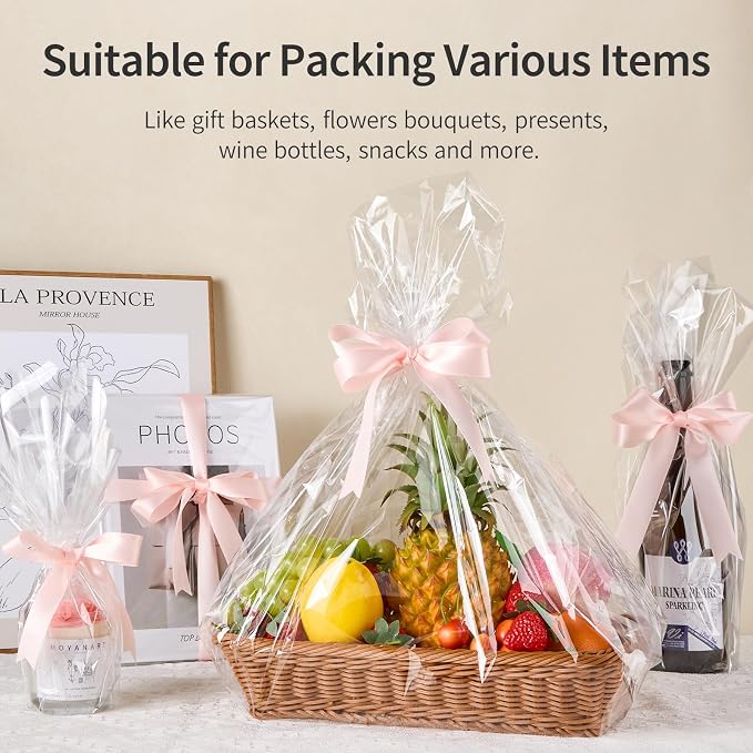Jutieuo 100 ftx34 in Extra Wide Clear Cellophane Wrap Roll | 2.5 Mil Thick Crystal Transparent Plastic | Bouquet, Baskets, Gifts, Crafts, Treats, Wrapping | Food Grade (34" Fold into 17")