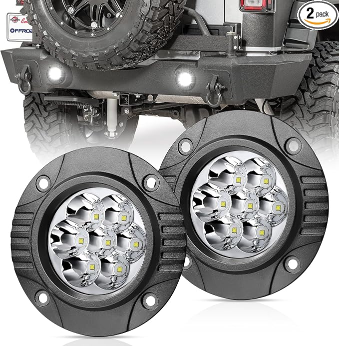 OFFROADTOWN 2PCS 5Inch 80W Round Flush Mount LED Pods Driving Lights Work Light Flush Lights Bar Super Bright Fog Light Off Road Lights for Truck Pickup UTV ATV SUV Boat 4x4 Car
